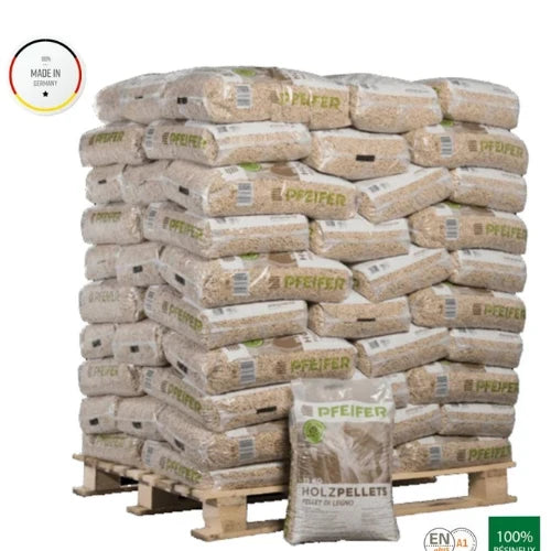 Drevené pelety PFEIFER A1 6 mm – 15 kg / paleta 1 050 kg (70 × 15 kg)