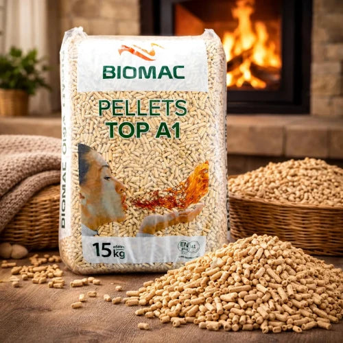 Drevené pelety TOP ENplus A1 v 15 kg vreciach / Paleta 1 050 kg (70 × 15 kg)