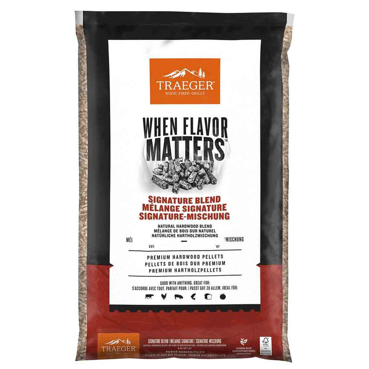 Drevené pelety TRAEGER FSC Signature Blend – paleta 630 kg (70 × 9 kg)
